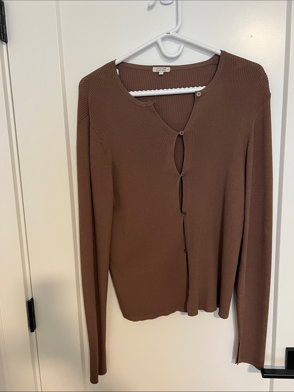 Jigsaw Brown Ribbed Button-Front Cardigan
